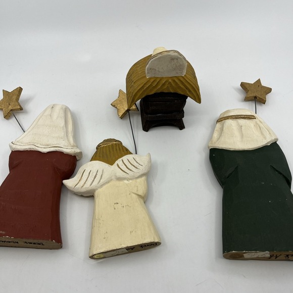 Carved Wood Nativity Folk Art‎ Hand Painted Signed Derek Adams Jesus Mary Joseph - Picture 10 of 12